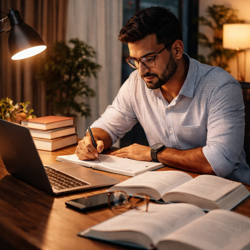 indian-banker-studying