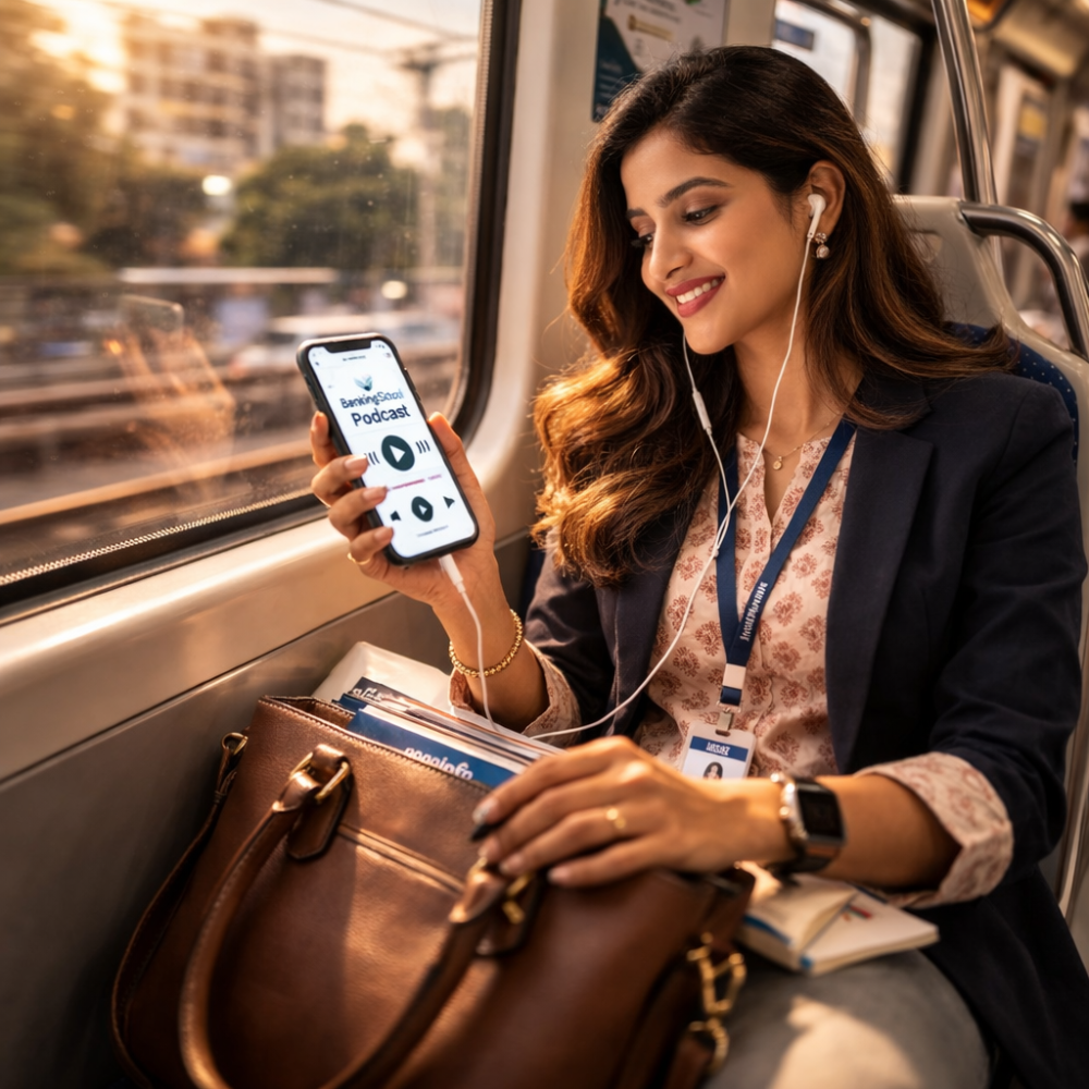 indian-female-banker-listening-to-podcast